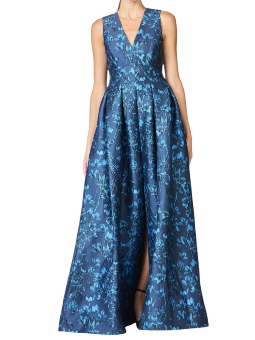 Sachi & Babi Brooke Floral Empire Waist Mikado Gown In Blue.... Size 8